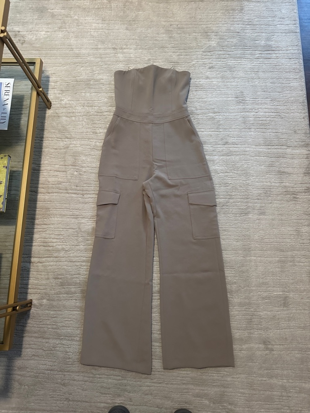 Aritzia Strapless Utility Jumpsuit in Taupe